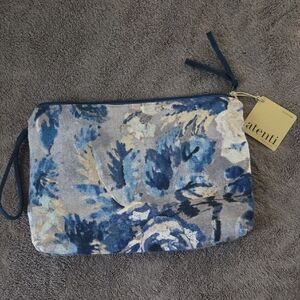 Atenti Blue Floral Velvet Wristlet Clutch